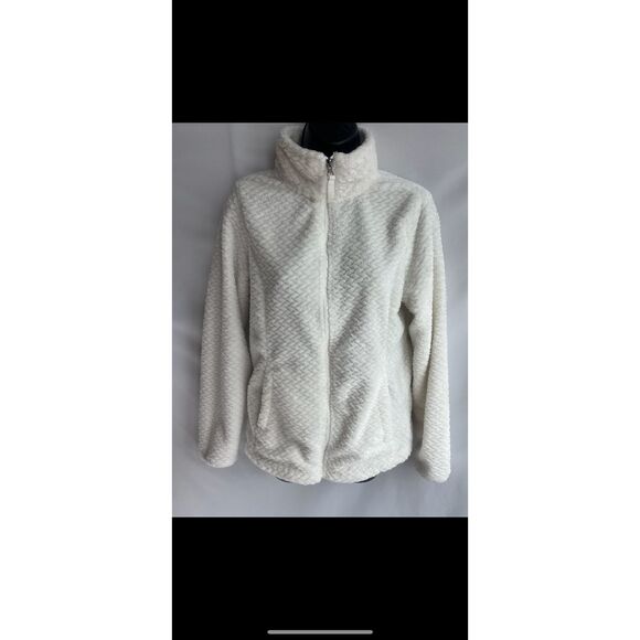 Free 2B White Plush Full Zip Jacket sz M Casual Teddy Spring Transitional Soft - Picture 1 of 12